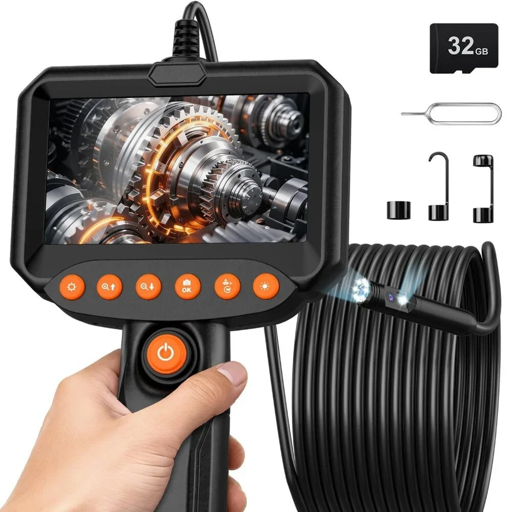 Dual Lens Endoscope Camera with Light, 1920P HD Industrial Borescope with 4.3